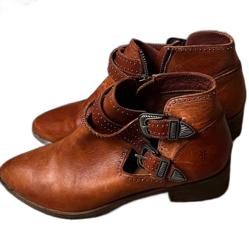 Frye Women's Brown Western Leather Buckle Ankle Boots Booties Size 10